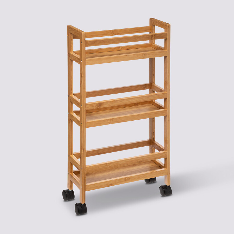 Desserte étroite 3 niveaux à roulettes Bambou