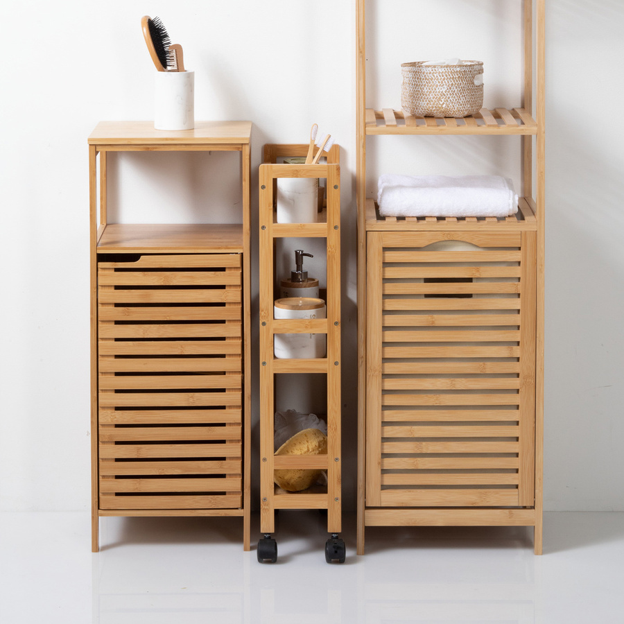Desserte étroite 3 niveaux à roulettes Bambou
