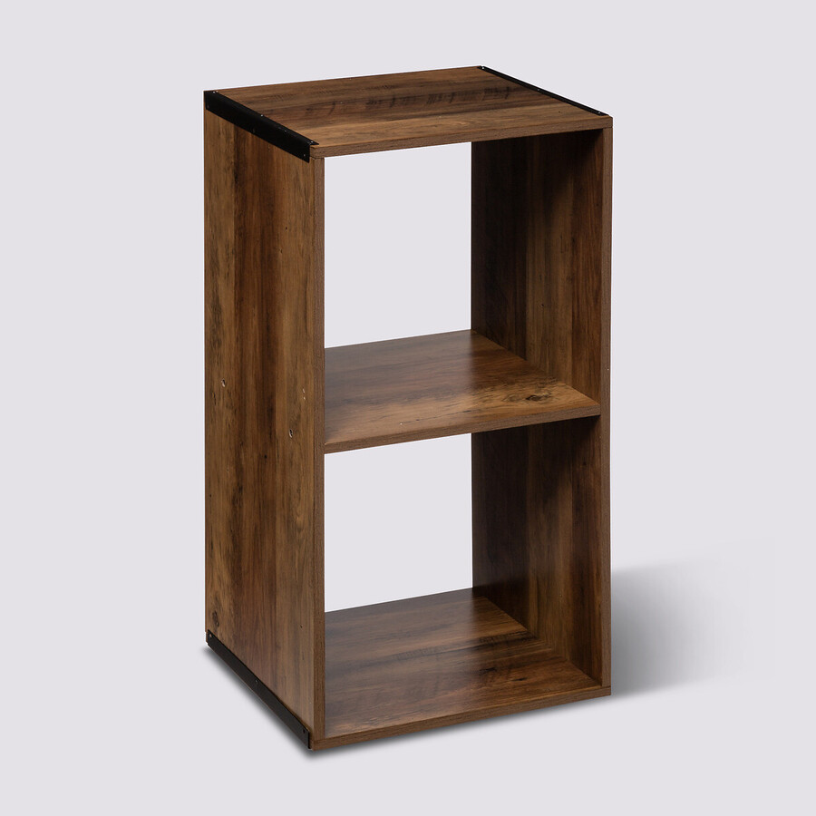 Étagère 2 cases indus, effet bois foncé Mix'n modul