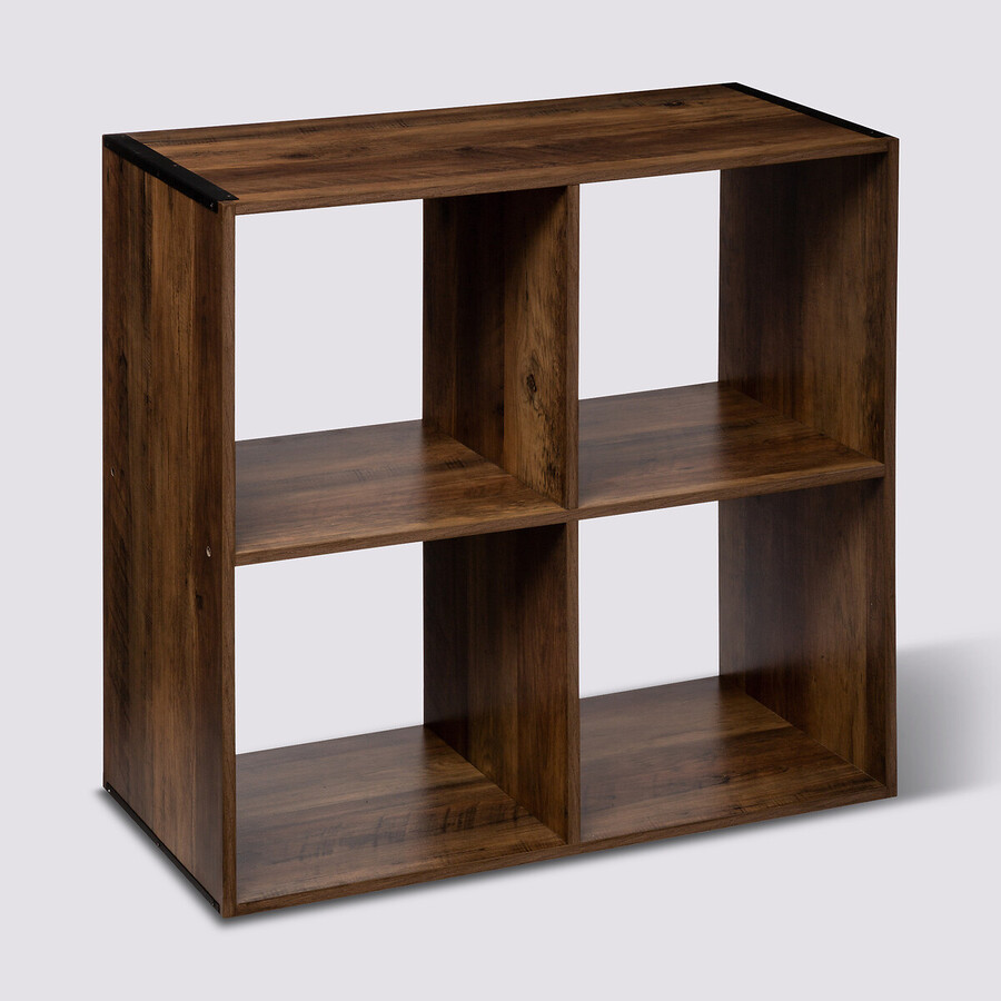 Étagère 4 cases indus, effet bois foncé Mix'n modul