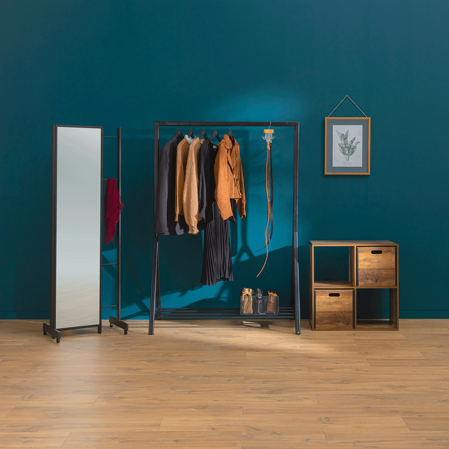 Étagère 4 cases indus, effet bois foncé Mix'n modul