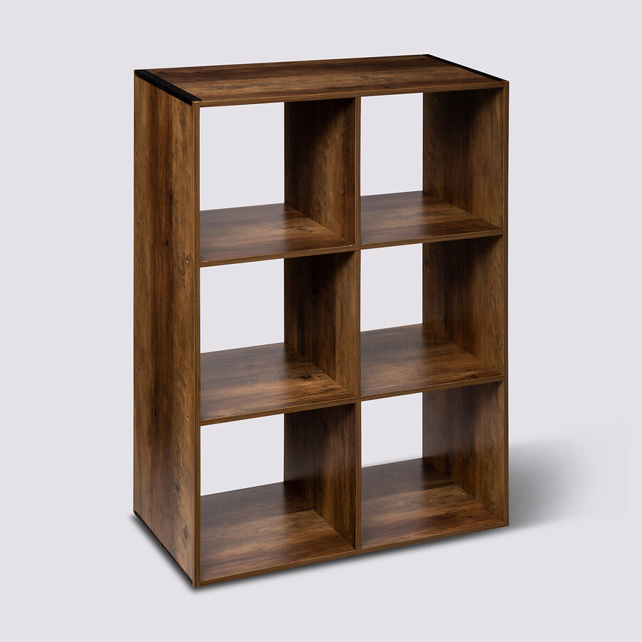 Étagère 6 cases indus, effet bois foncé Mix'n modul
