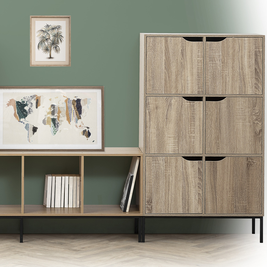 Étagère 6 cases porte, effet bois naturel Mix'n door