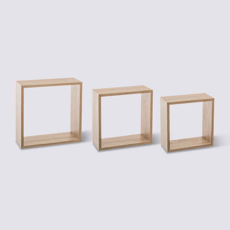 3 grandes étagères murales cube, effet chêne Fixy