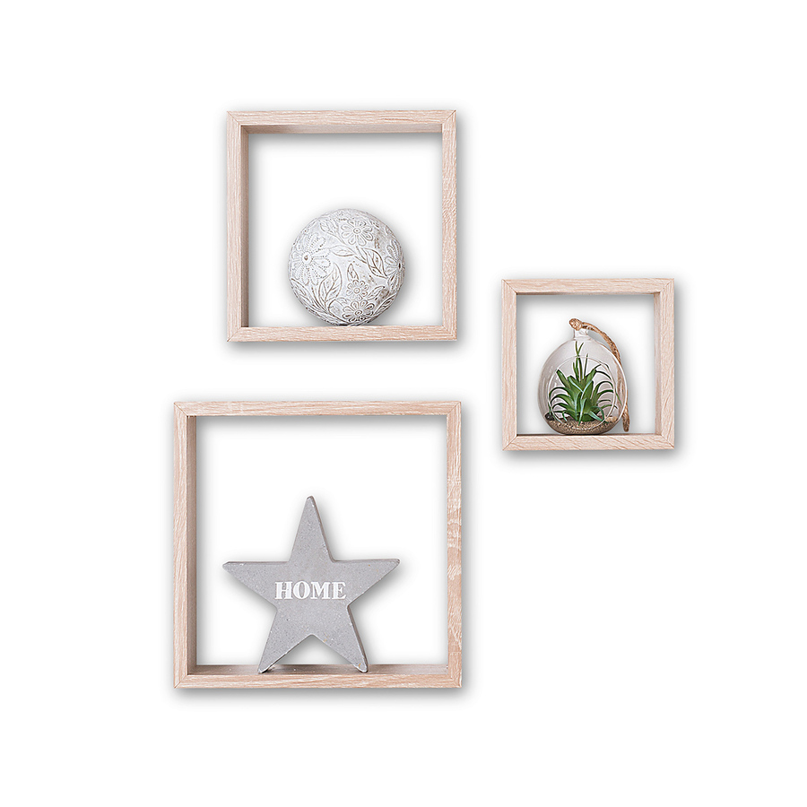3 petites étagères murales cube, effet chêne Fixy