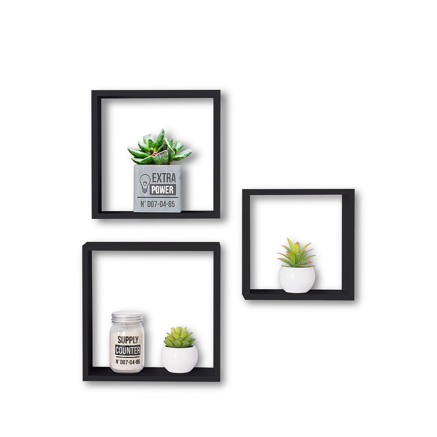 3 grandes étagères murales cube, noir Fixy