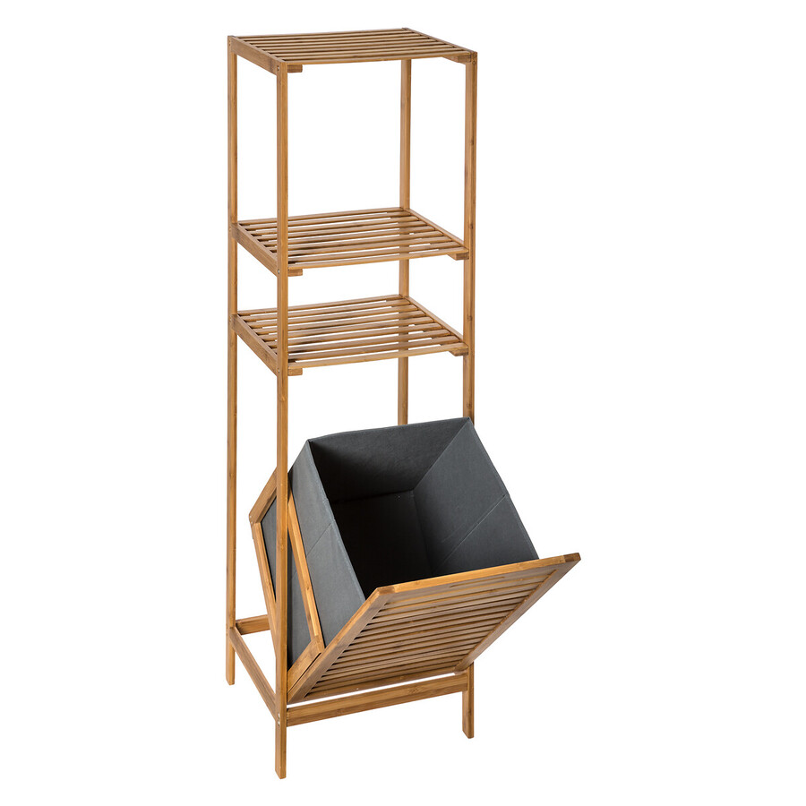 Étagère colonne avec panier à linge, bambou Mix'n modul