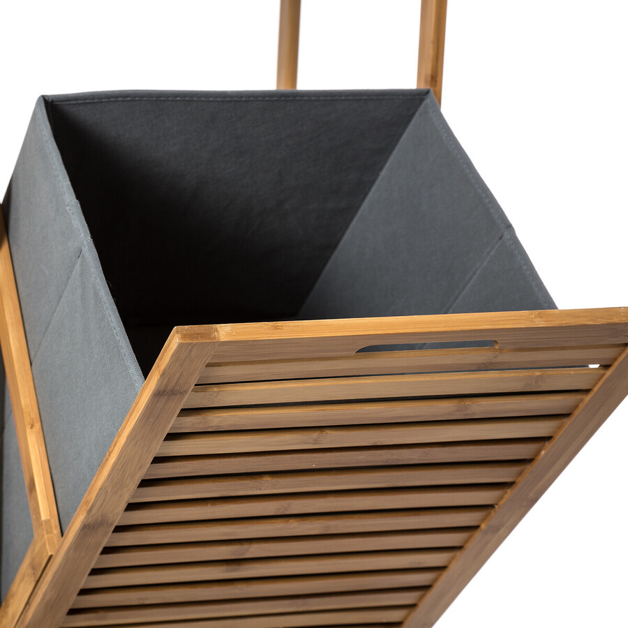 Étagère colonne avec panier à linge, bambou Mix'n modul