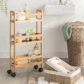 Desserte étroite 3 niveaux à roulettes Bambou