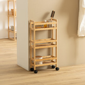 Desserte étroite 3 niveaux à roulettes Bambou