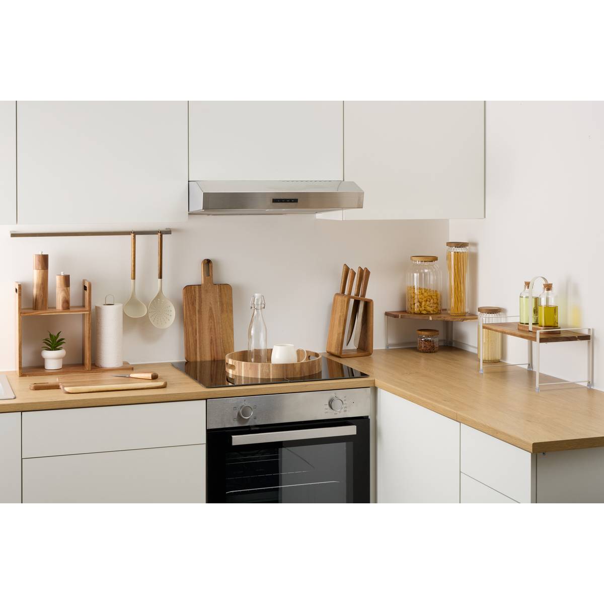 Etagère et porte-rouleau, 2 niveaux, marron Acacia