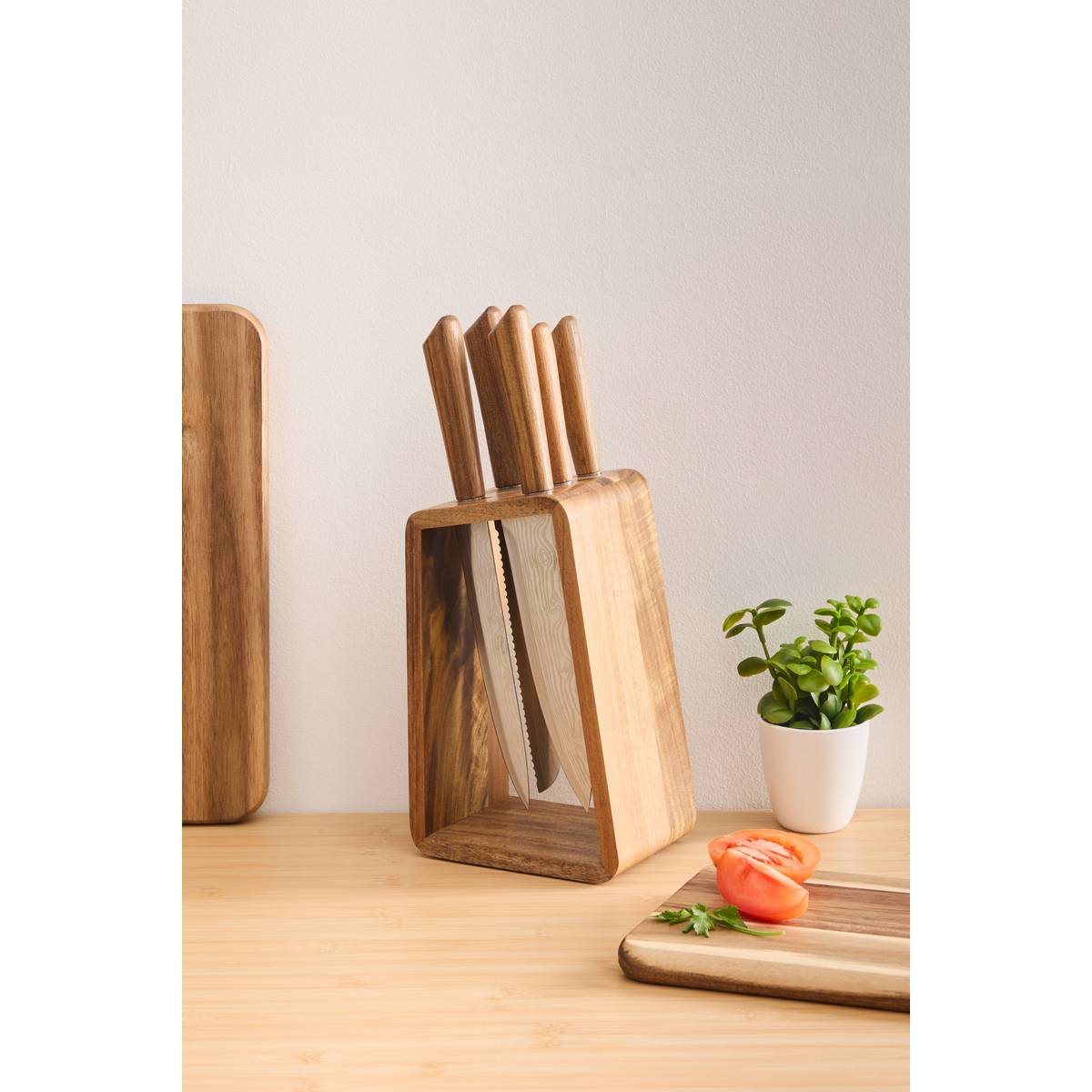 Bloc de 5 couteaux Acacia