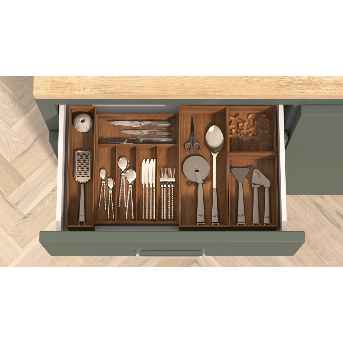 Range-couverts, l.35 cm, marron Tidy smart acacia