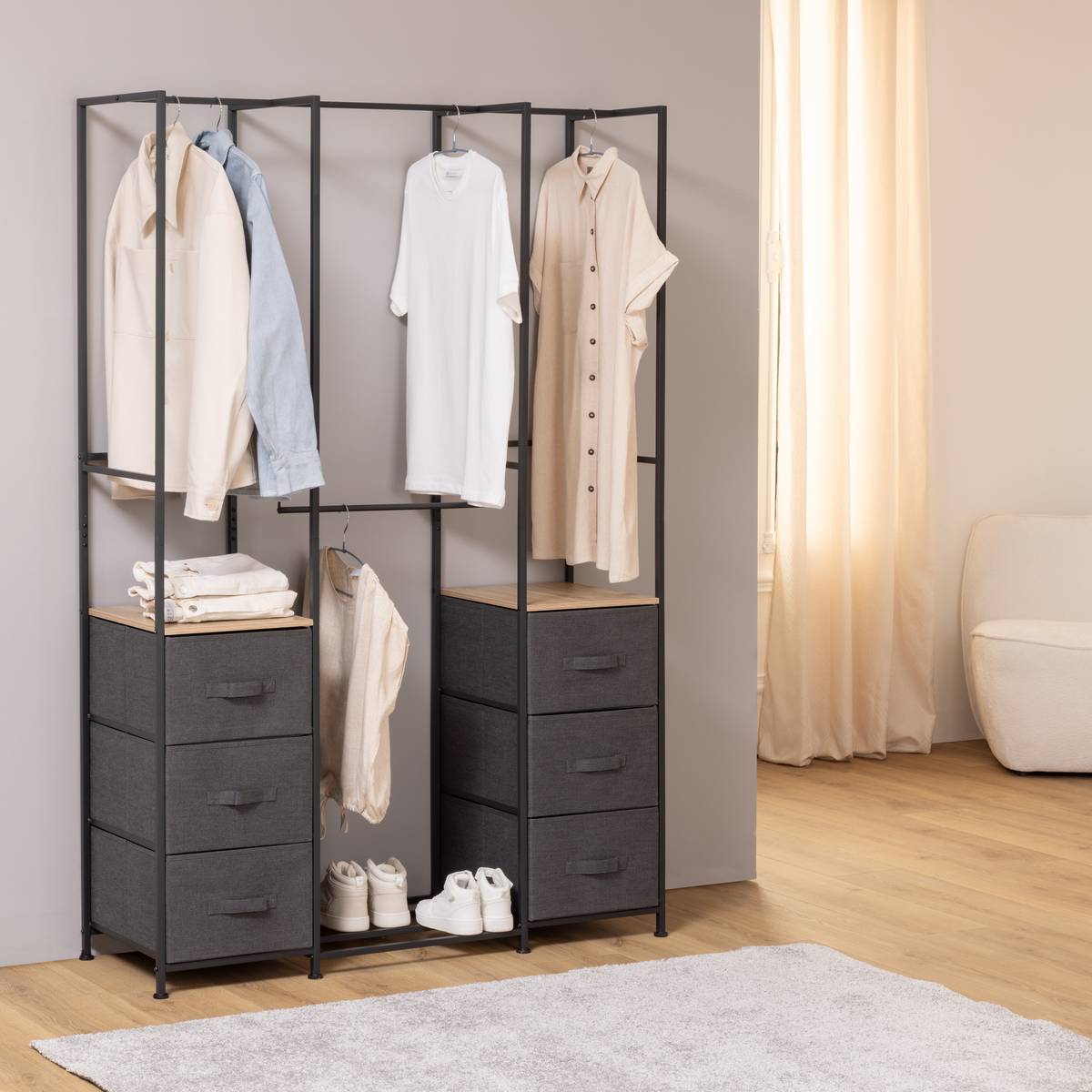 Penderie, 2 étagères, 6 tiroirs, gris Tissa
