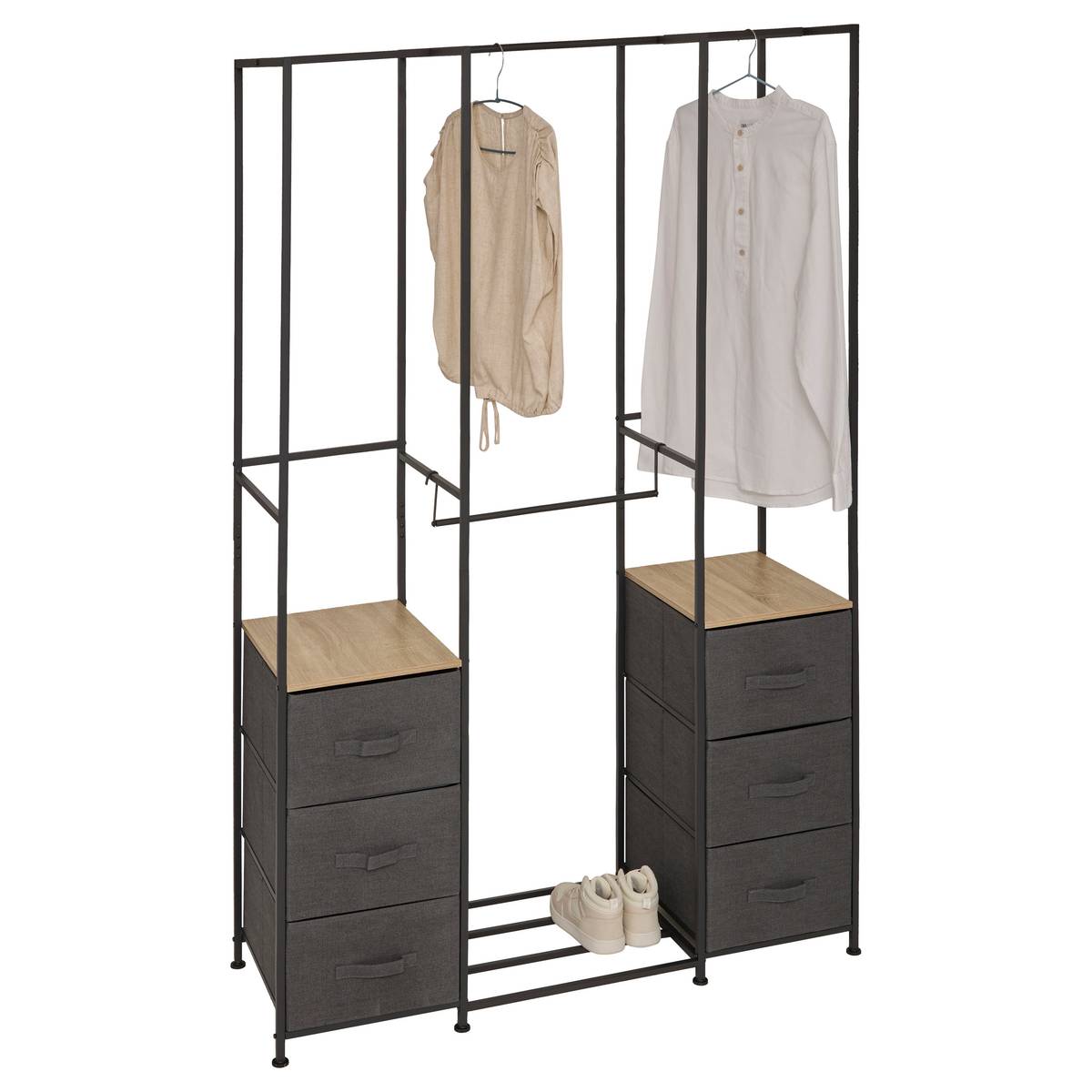 Penderie, 2 étagères, 6 tiroirs, gris Tissa