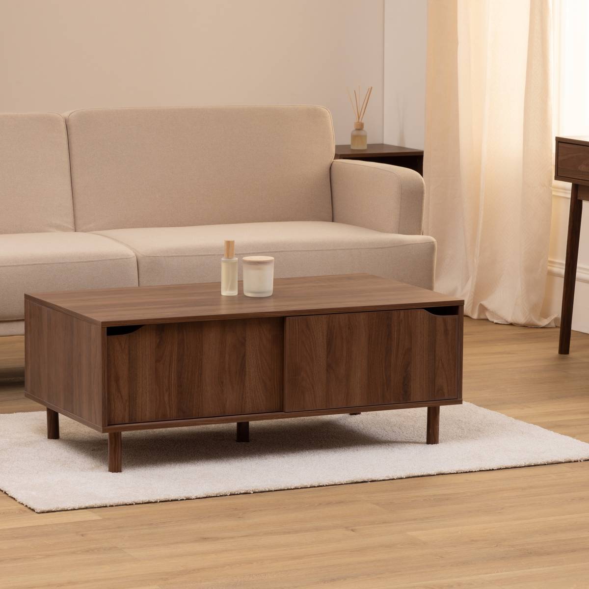 Table basse, 2 portes, marron Slidy