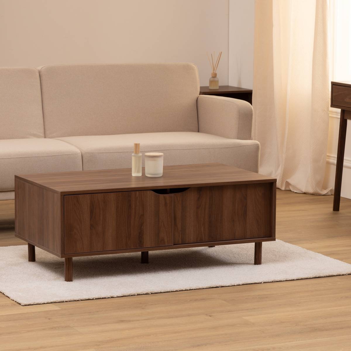 Table basse, 2 portes, marron Slidy