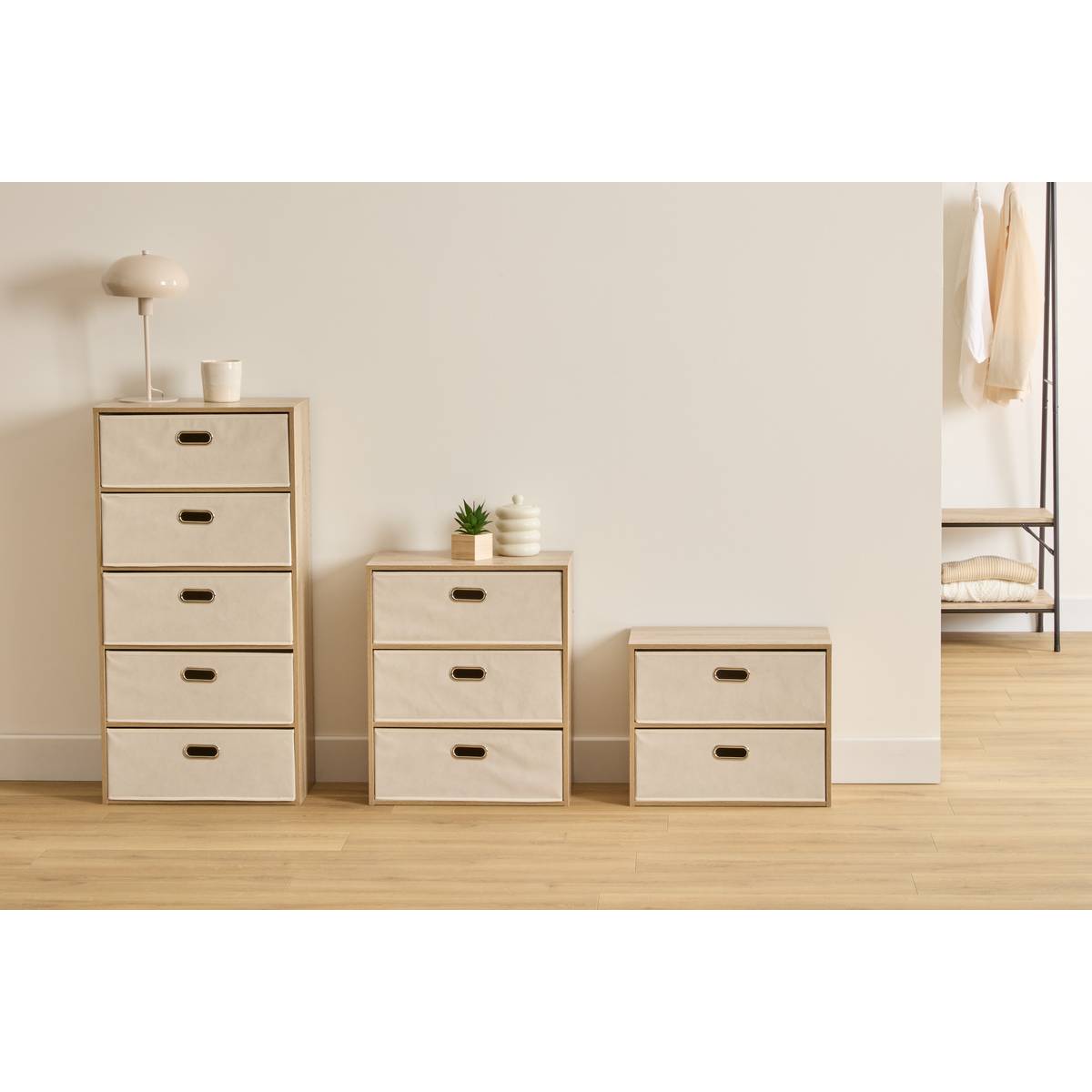 Commode 5 tiroirs, beige Dress up