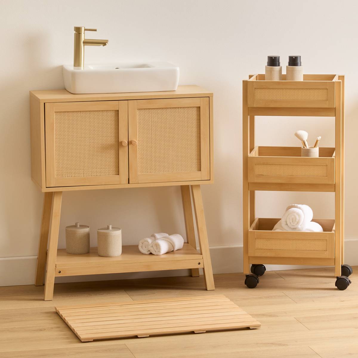 Desserte 3 niveaux, beige Cane