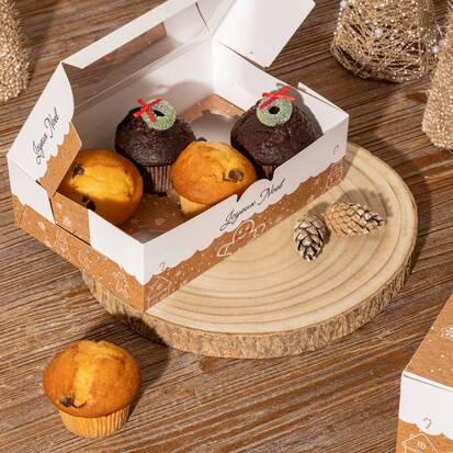 Lot de 5 boîtes à cupcakes, beige Noël