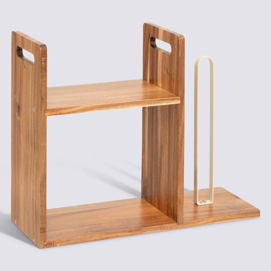 Etagère et porte-rouleau, 2 niveaux, marron Acacia