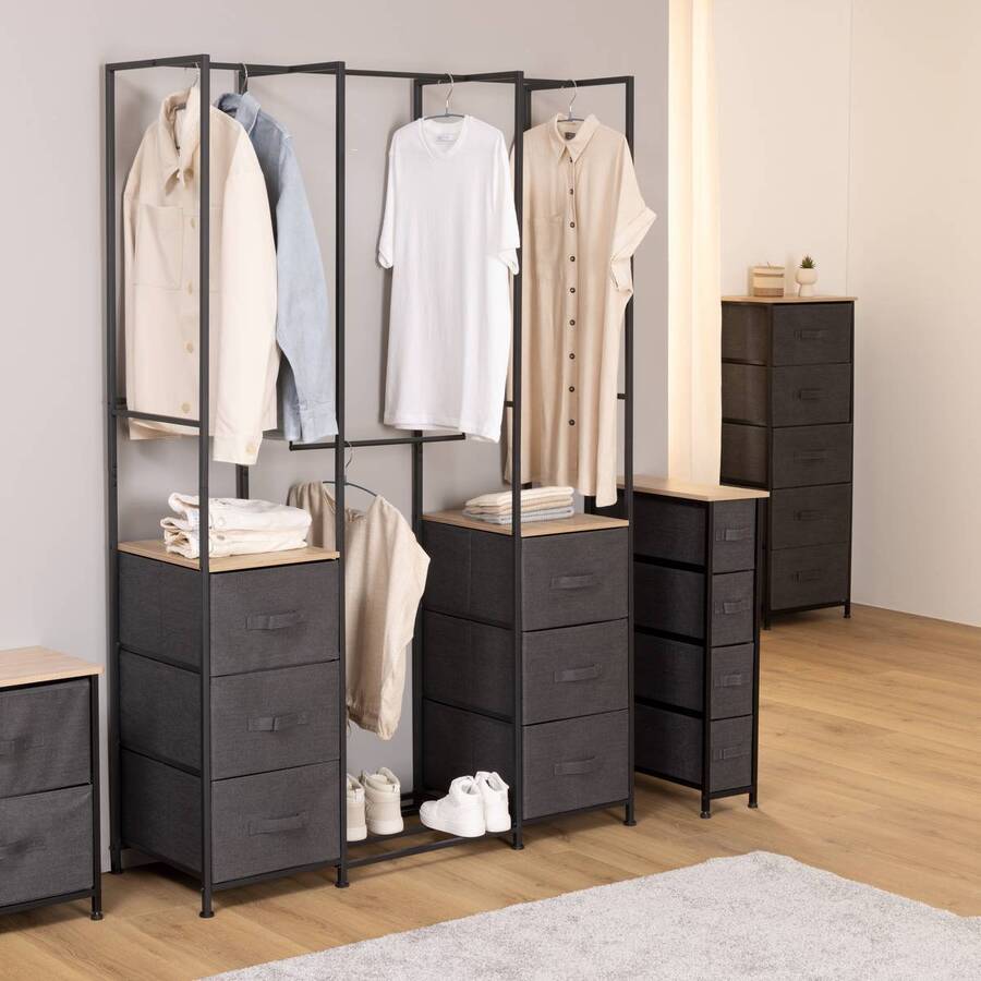 Penderie, 2 étagères, 6 tiroirs, gris Tissa