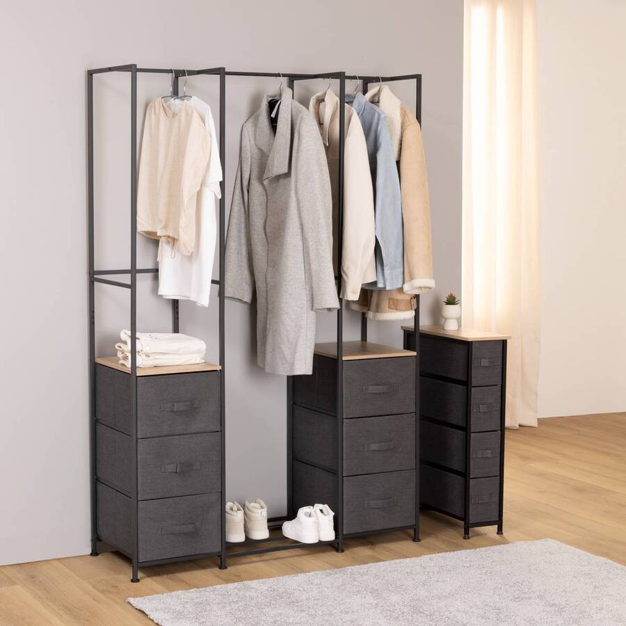 Penderie, 2 étagères, 6 tiroirs, gris Tissa