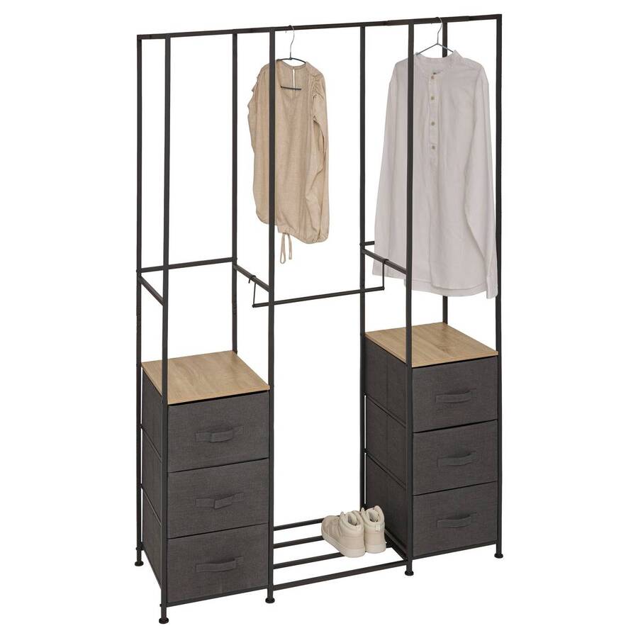 Penderie, 2 étagères, 6 tiroirs, gris Tissa