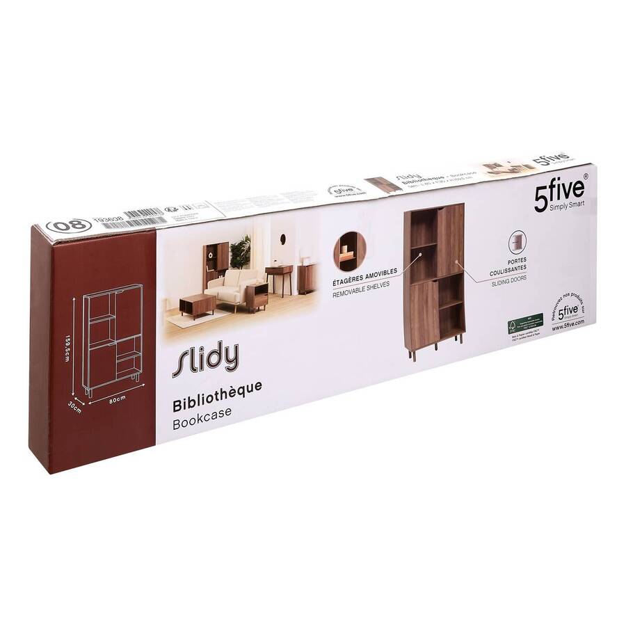 Bibliothèque 2 portes, marron Slidy