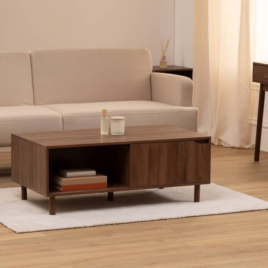 Table basse, 2 portes, marron Slidy