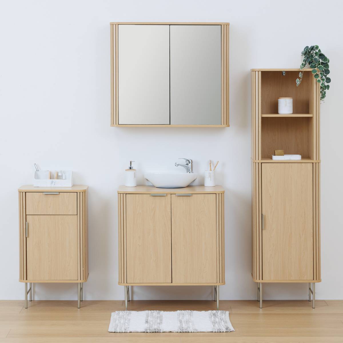 Meuble de salle de bain, l.80 cm, beige Liora
