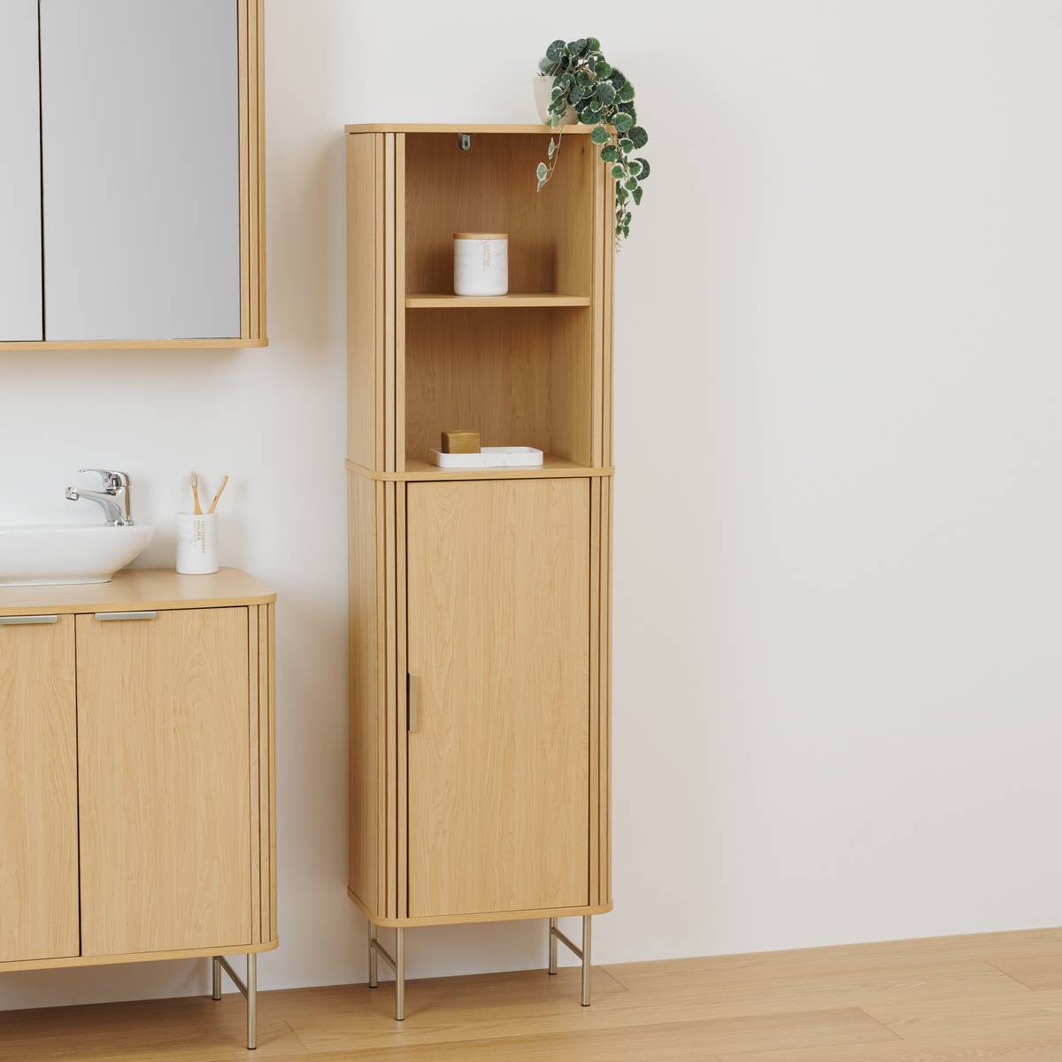 Meuble de salle de bain 1 porte, beige