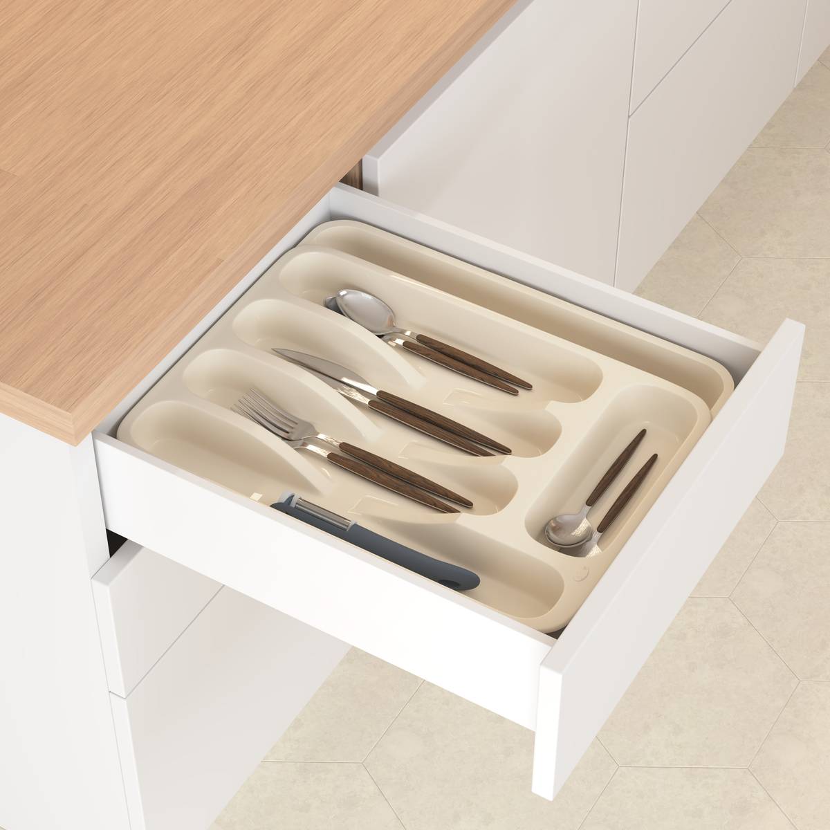 Range-couverts, 48,5x34x6 cm, beige Poly