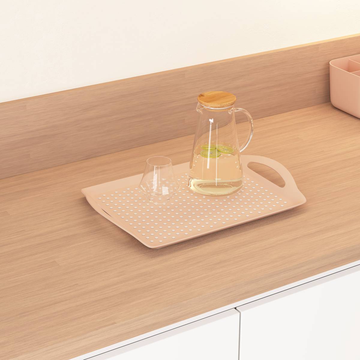 Plateau antidérapant, 45,5x31,5 cm, rose Poly