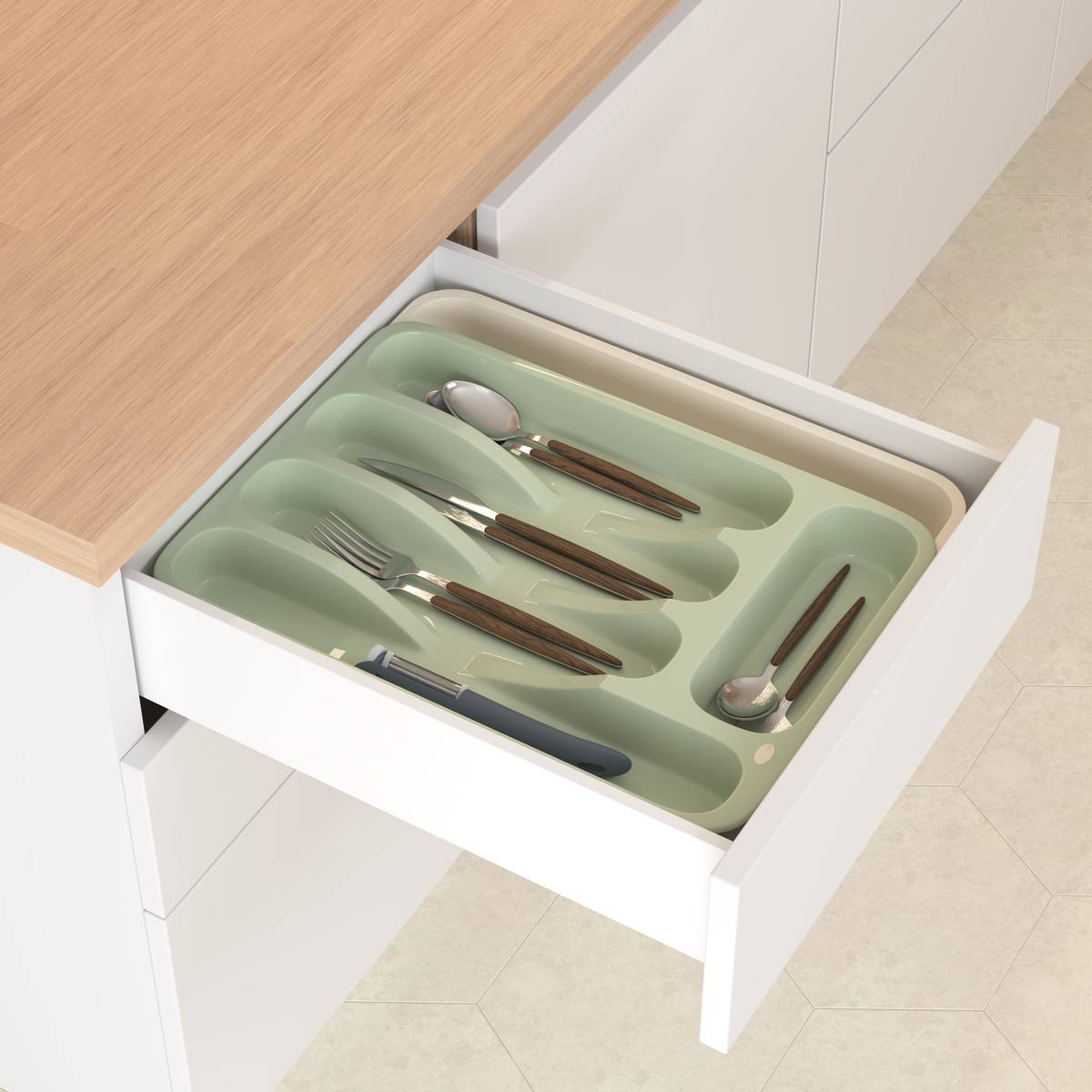 Range-couverts, 48,5x34x6 cm, vert Poly