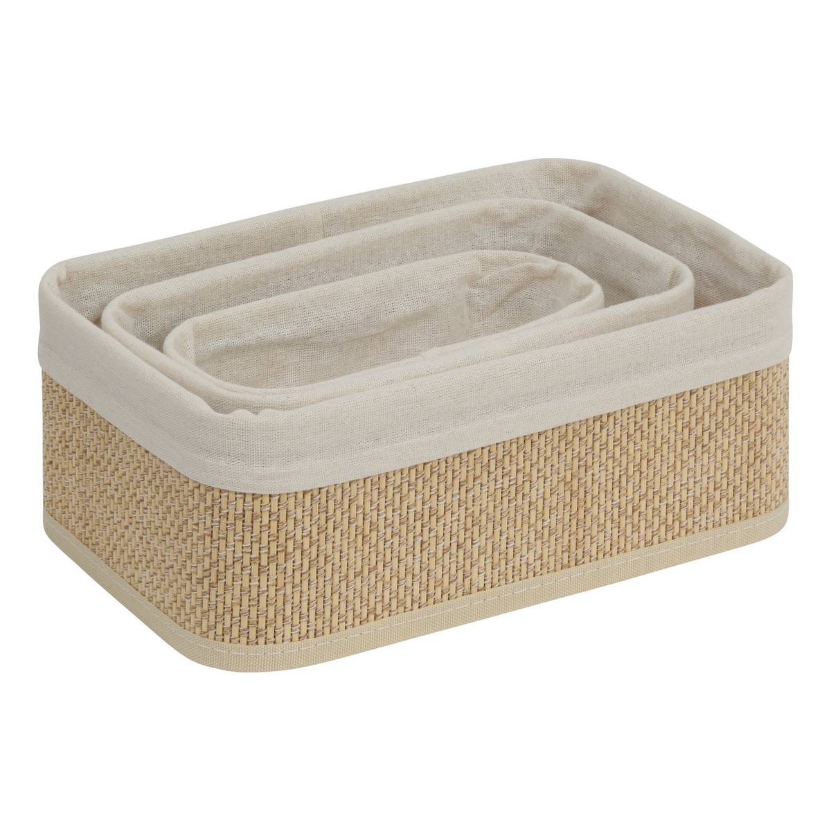Lot de 3 organiseurs, l.20/25/35 cm, beige Stemy