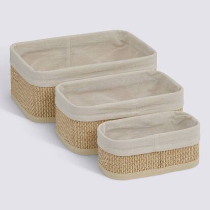 Lot de 3 organiseurs, l.20/25/35 cm, beige Stemy