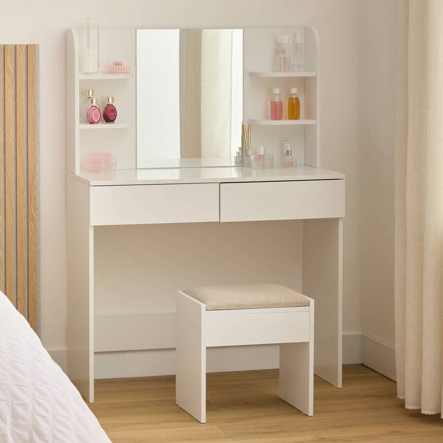 Coiffeuse avec miroir, 2 blanc Dolo