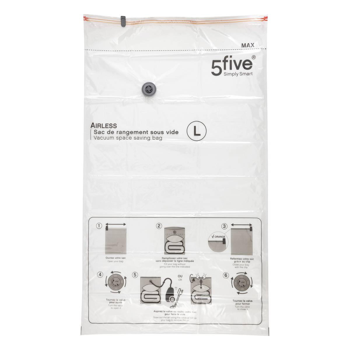 Lot de 4 sacs compresseurs, l.80/120 cm, transparent Airless