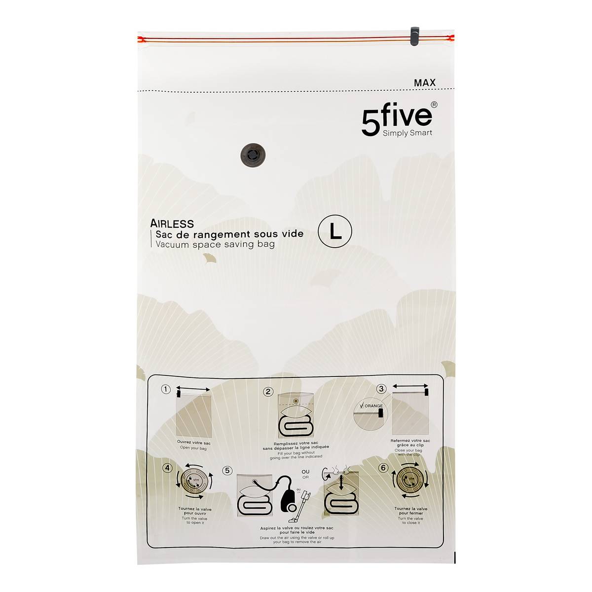 Lot de 5 sacs compresseurs, l.59/80/120 cm, transparent Airless