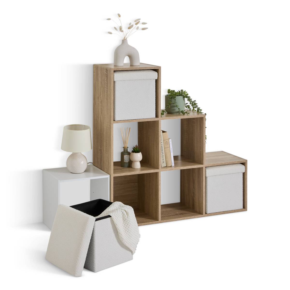 Pouf en mdf - panneau de fibres de bois, 31x31 cm, beige 