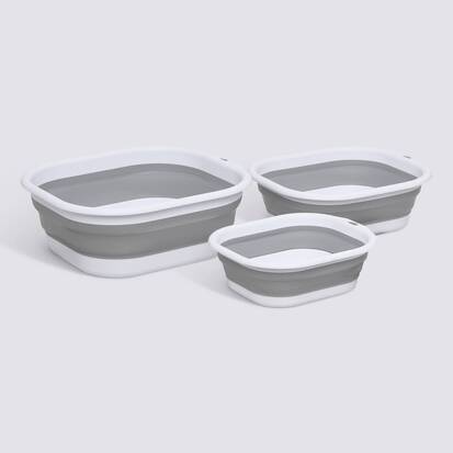 Lot de 3 bassines rétractables, 3/5/10l, gris Retract
