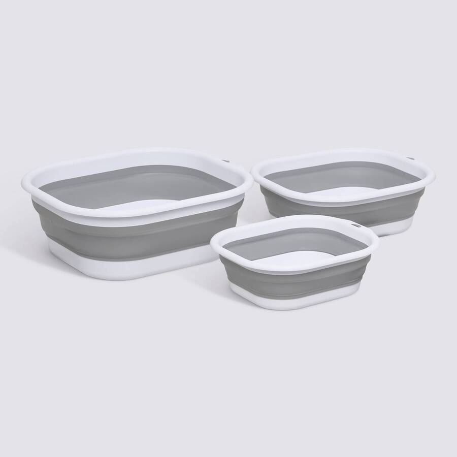 Lot de 3 bassines rétractables, 3/5/10l, gris Retract