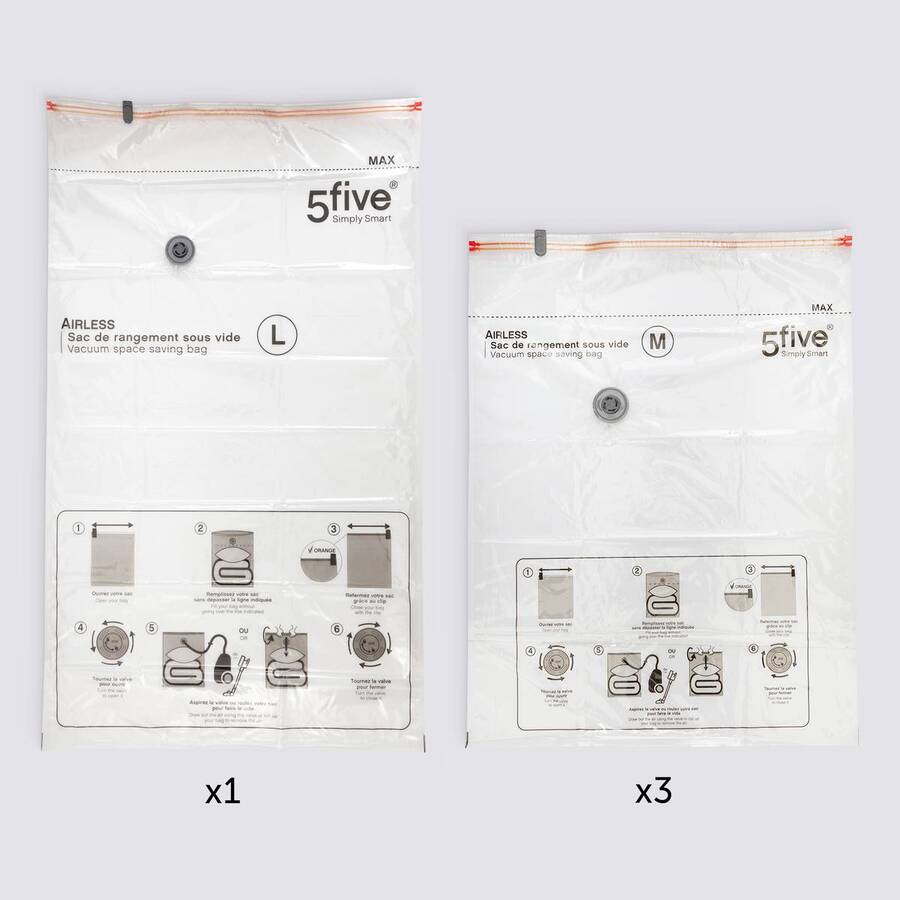 Lot de 4 sacs compresseurs, l.80/120 cm, transparent Airless