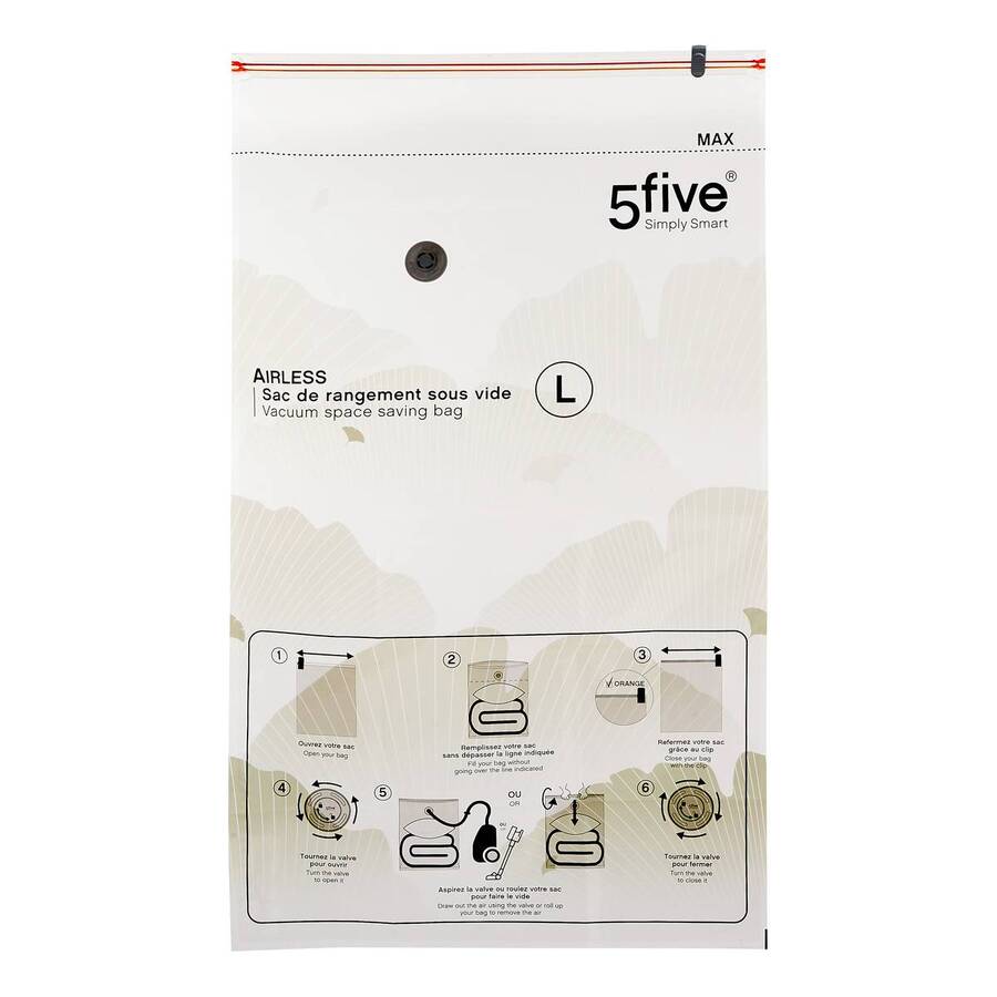Lot de 5 sacs compresseurs, l.59/80/120 cm, transparent Airless