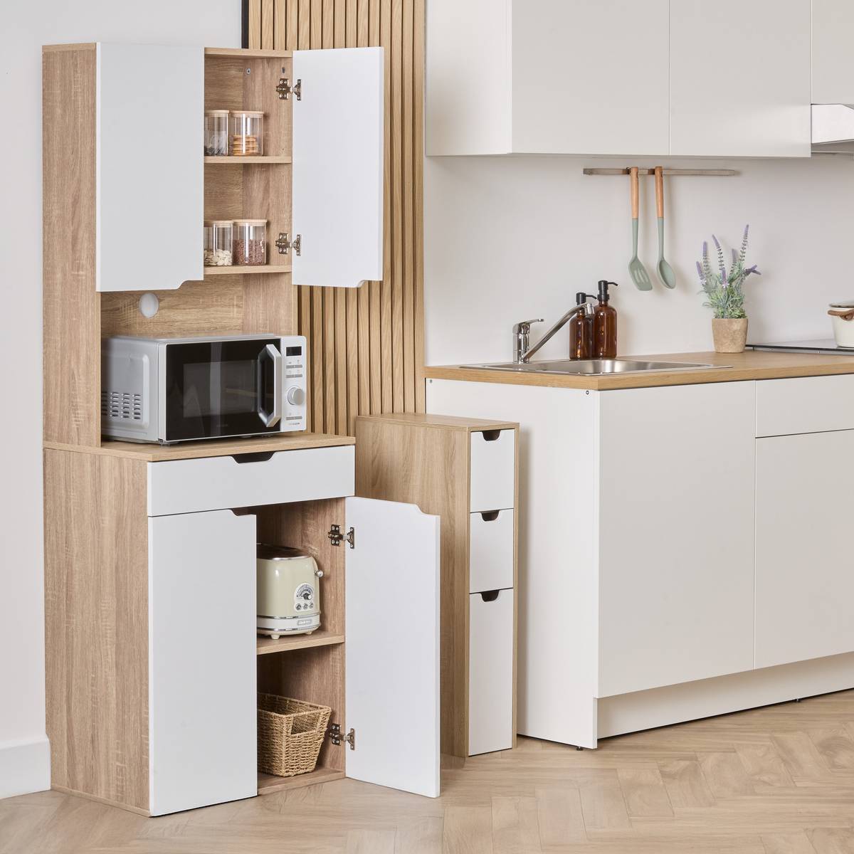 Buffet de cuisine, rectangulaire, 4 portes, étagères Eat up