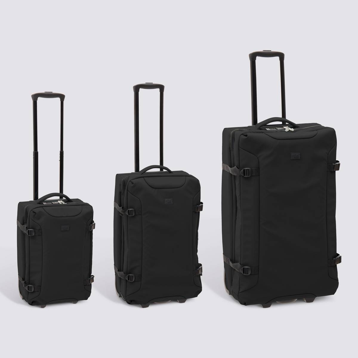 Set de 3 valises souples, 2 roues, fermeture tsa, noir 