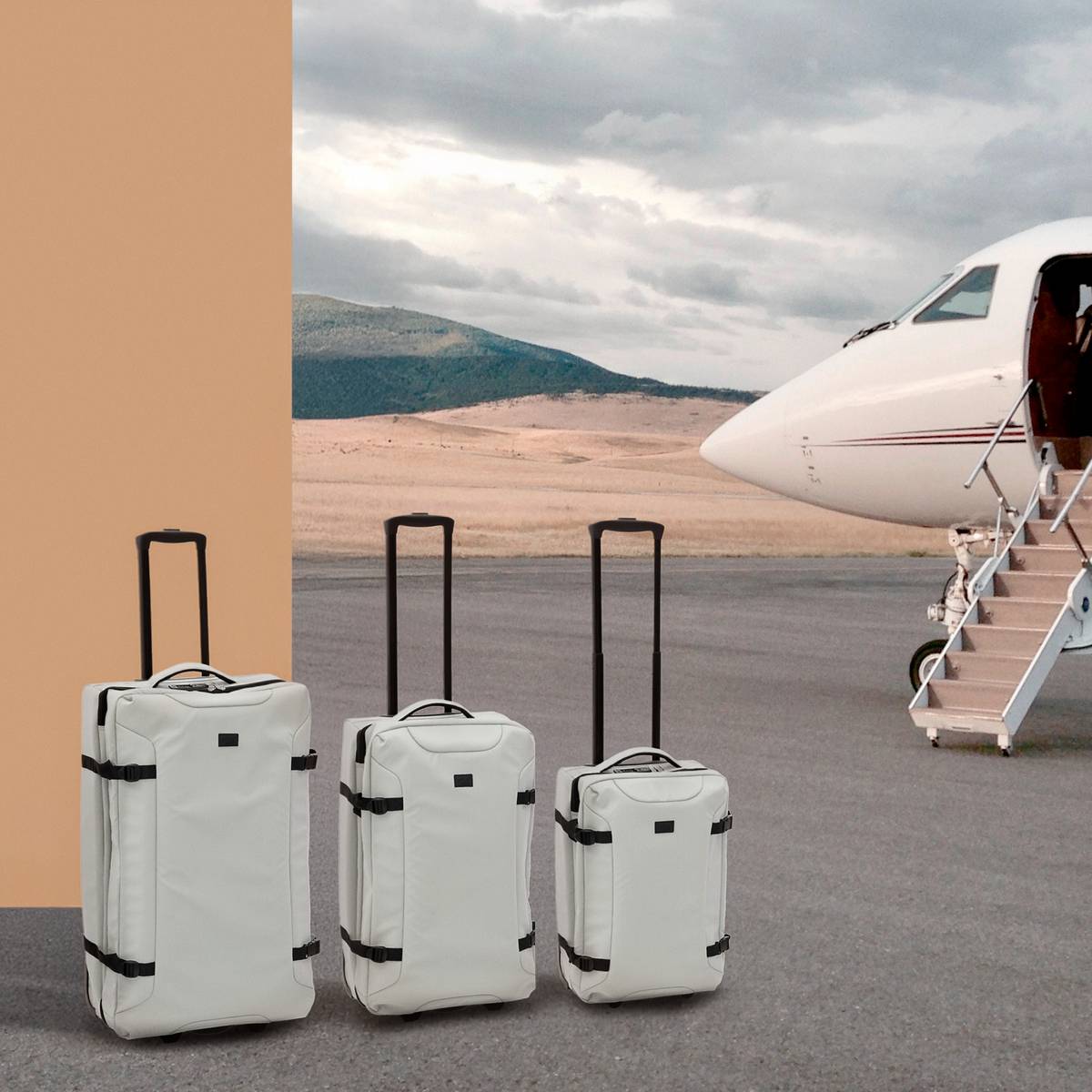 Set de 3 valises souples, 2 roues, fermeture tsa, argile 