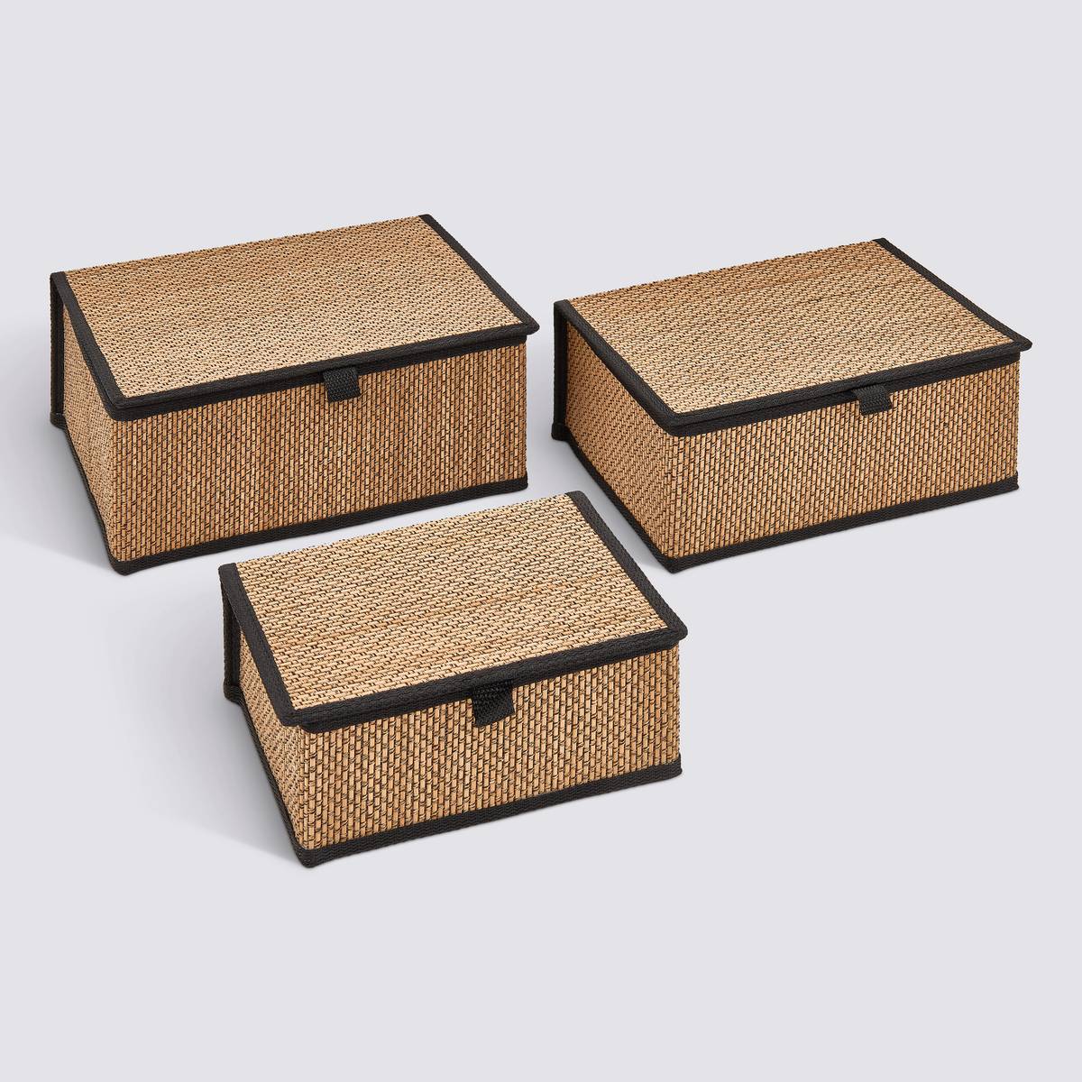 Set de 3 boîtes de rangement, l.25/30/35 cm, noir Stemy