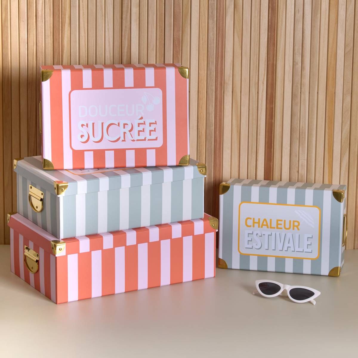 Lot de 4 boîtes de rangement, l.28/31,5/36/40 cm, multicolore Box'